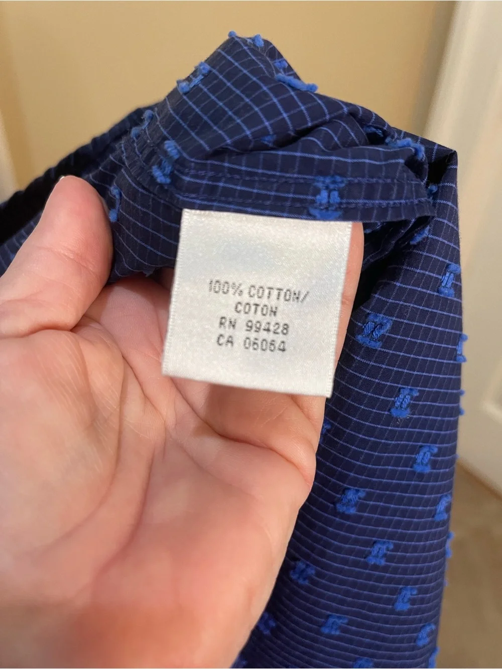 Bugatchi Navy Blue Geometric Print Dress Shirt 100% Cotton L